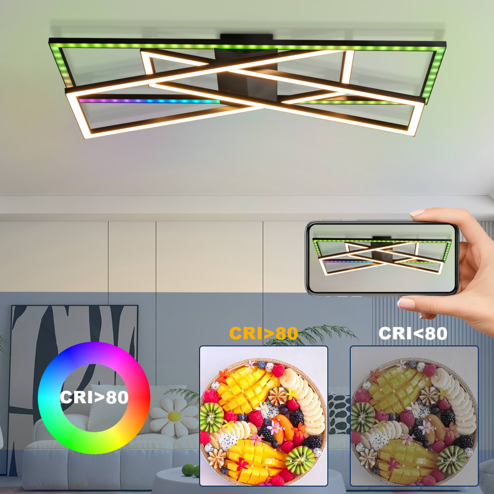 Plafonnier en fer aluminium noir 75x23.5x13.5cm led 41w — vue 4