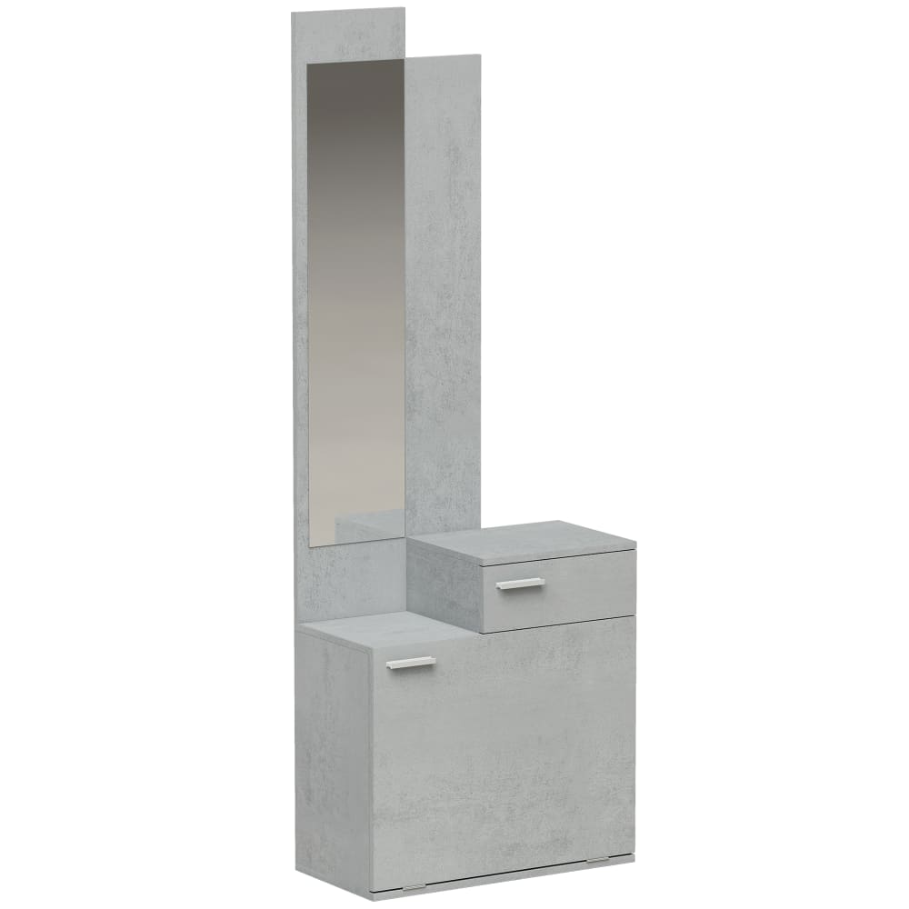 Ensemble meuble d'entrée avec meuble à chaussures et miroir bois gris Ensemble meuble d'entrée avec meuble à chaussures et miroir bois gris