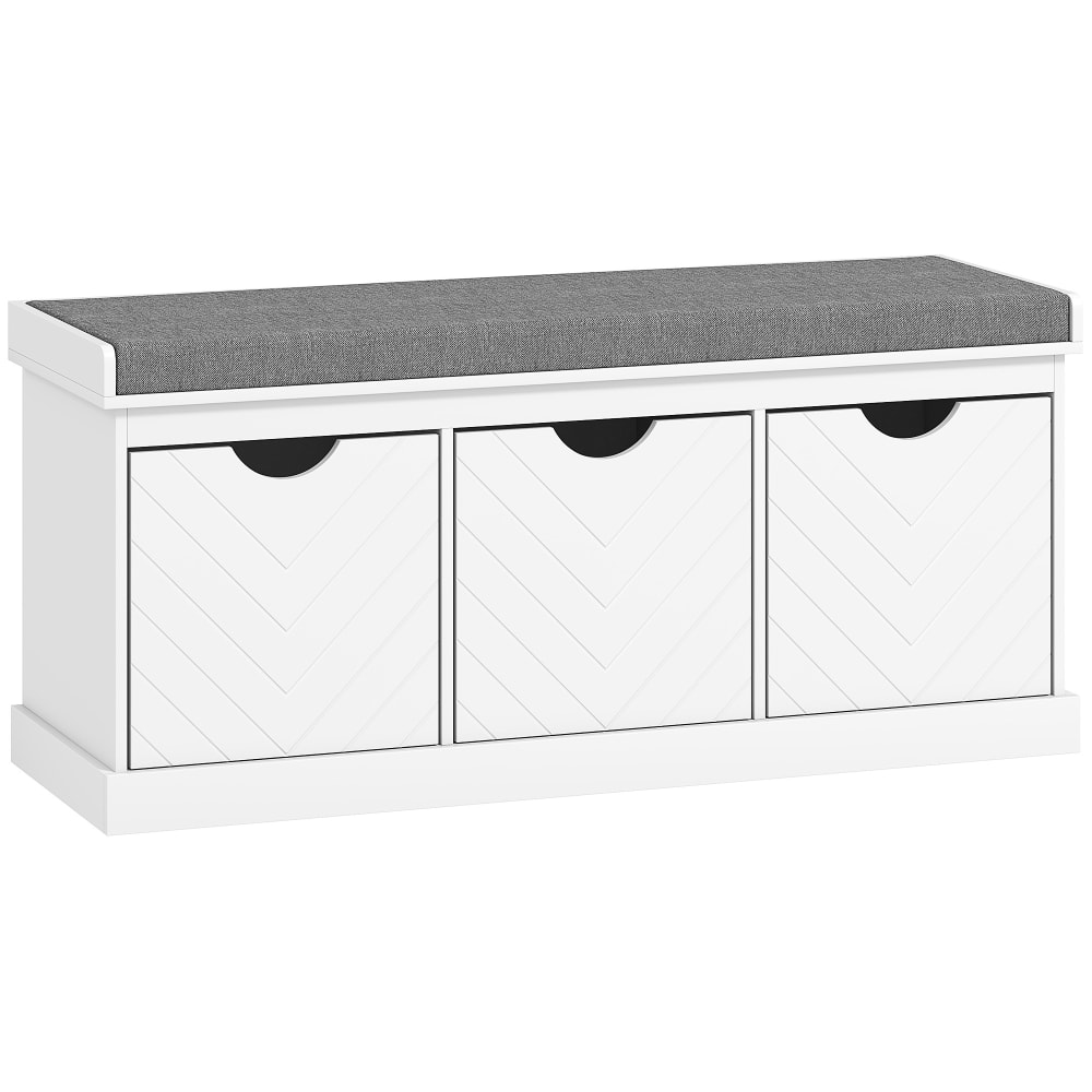 Banc à chaussures 3 tiroirs amovibles coussin lin et bois blanc