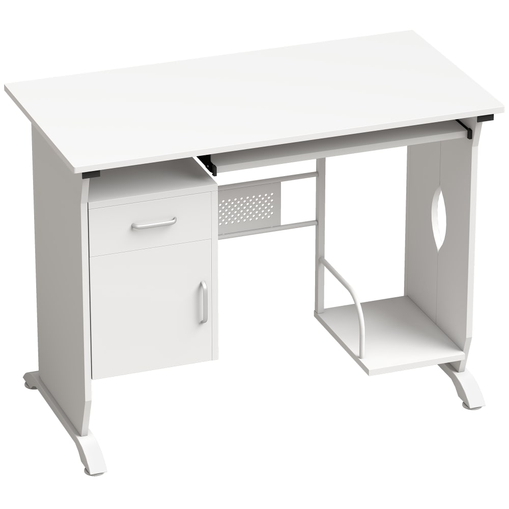Bureau informatique tablette clavier coulissante tiroirs bois blanc