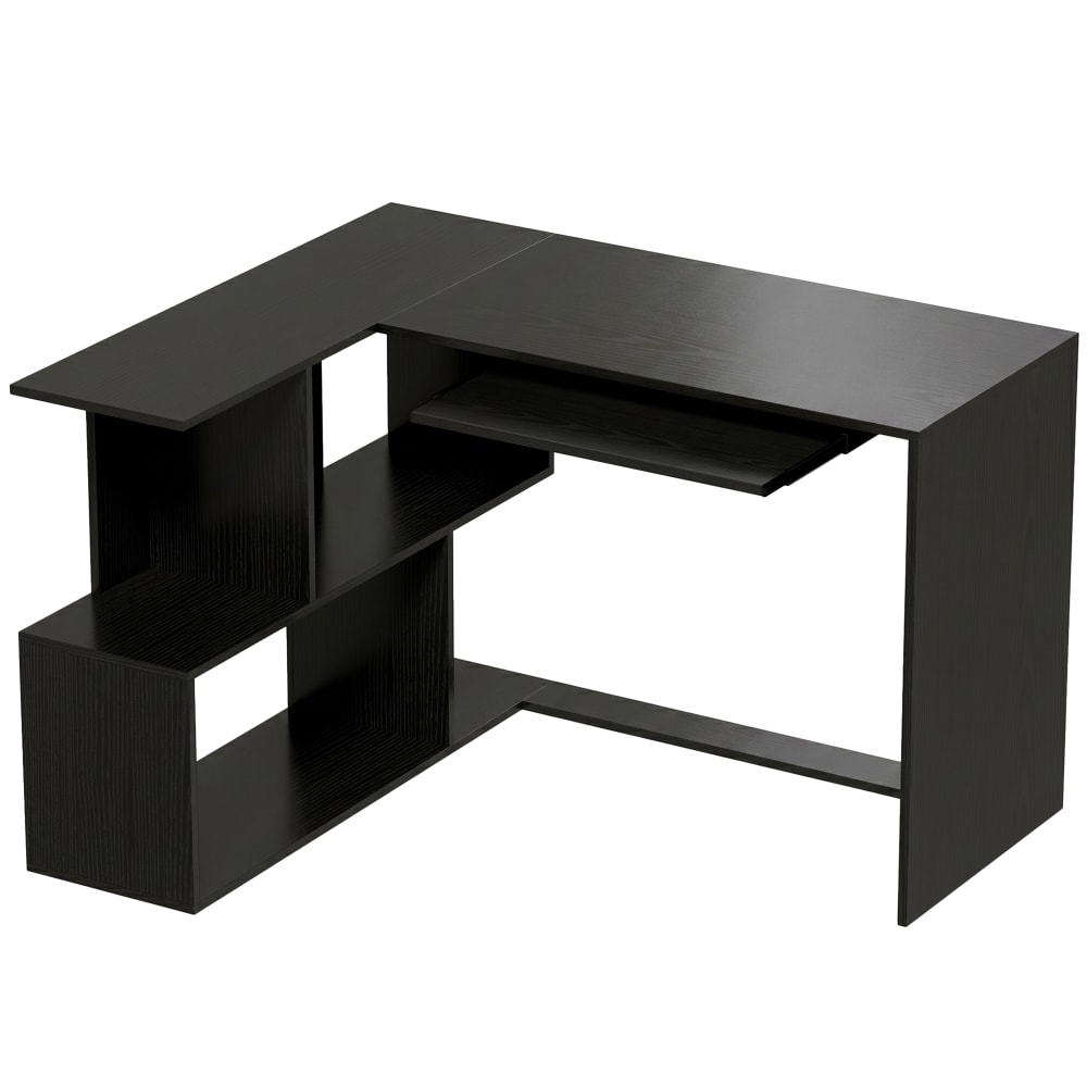 Bureau d'angle plateau de clavier 4 compartiments ouverts bois noir