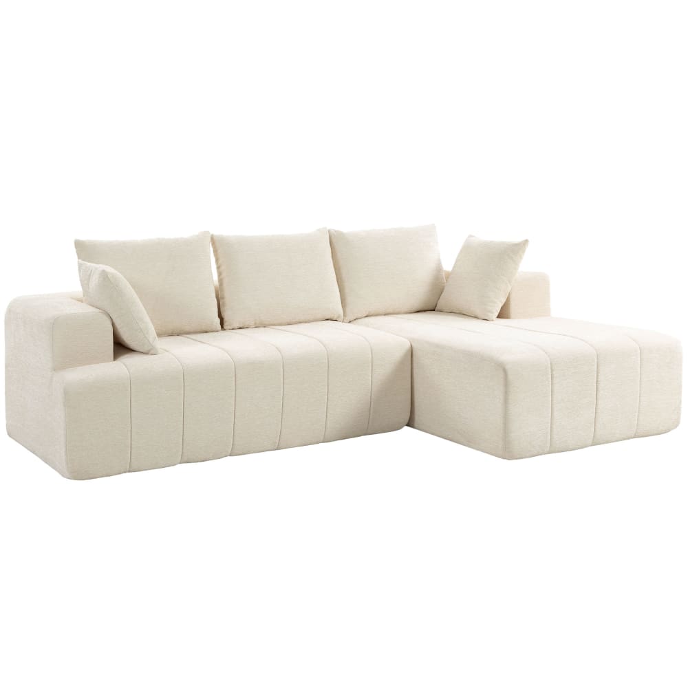 Canapé d'angle 3 places avec assise large chenille compressé beige Canapé d'angle 3 places avec assise large chenille compressé beige