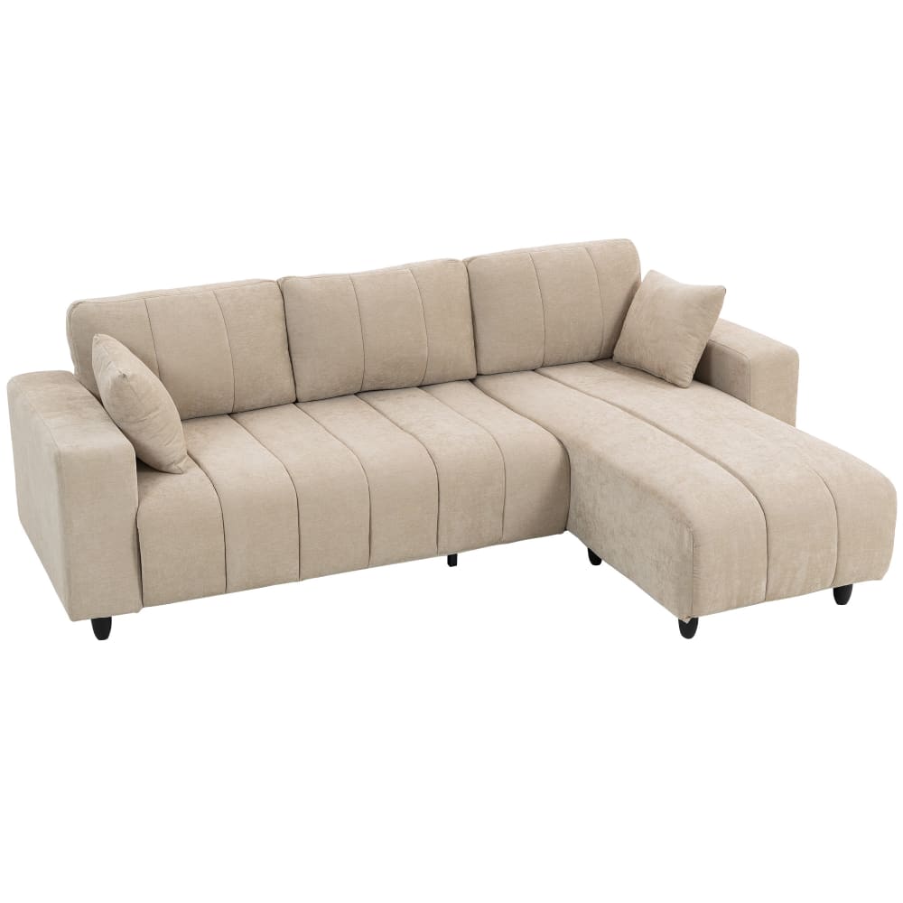Canapé d'angle 4 places méridienne réversible tissu aspect lin beige Canapé d'angle 4 places méridienne réversible tissu aspect lin beige
