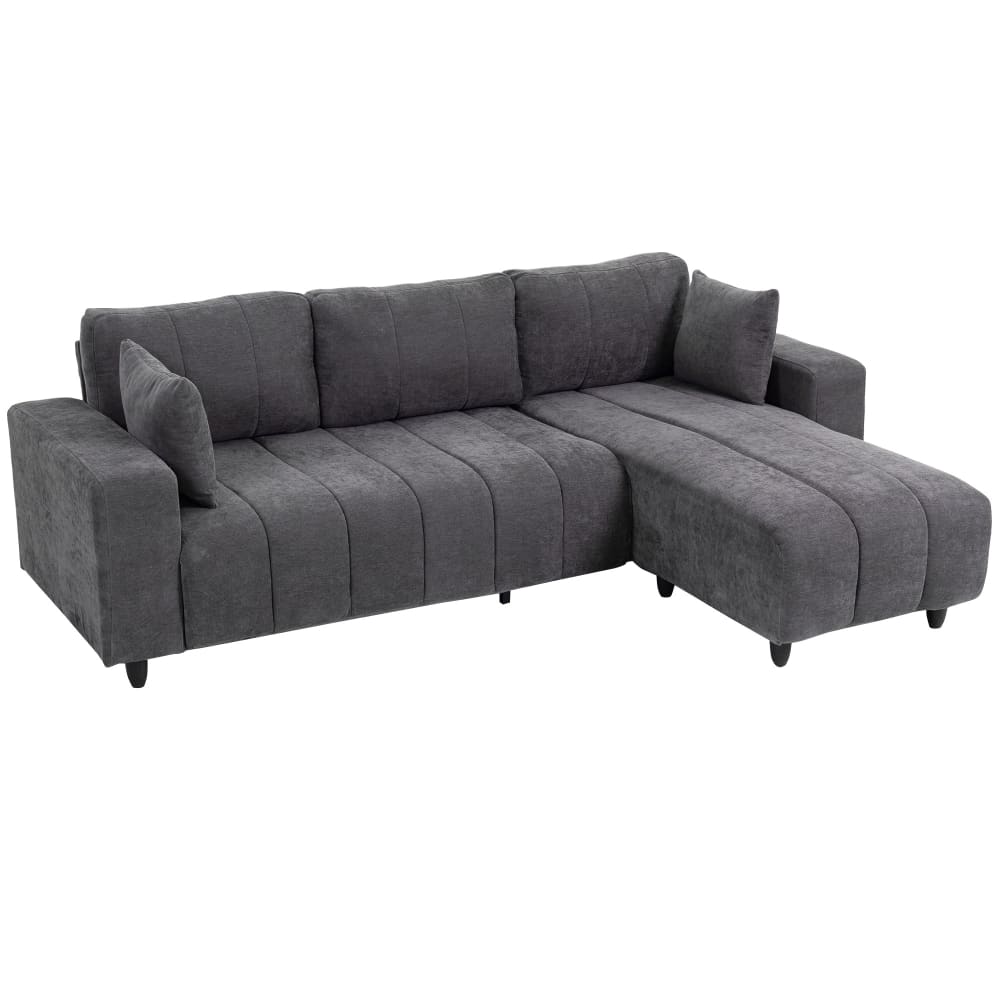 Canapé d'angle 4 places méridienne réversible tissu aspect lin gris Canapé d'angle 4 places méridienne réversible tissu aspect lin gris