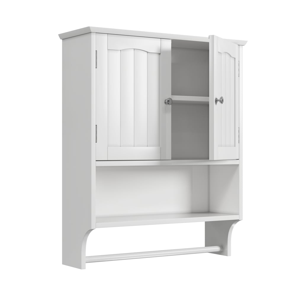 Urban Meuble Weißer Badezimmerschrank zur Wandmontage mit Türen und Handtuchhalter Weiß Spanplatte