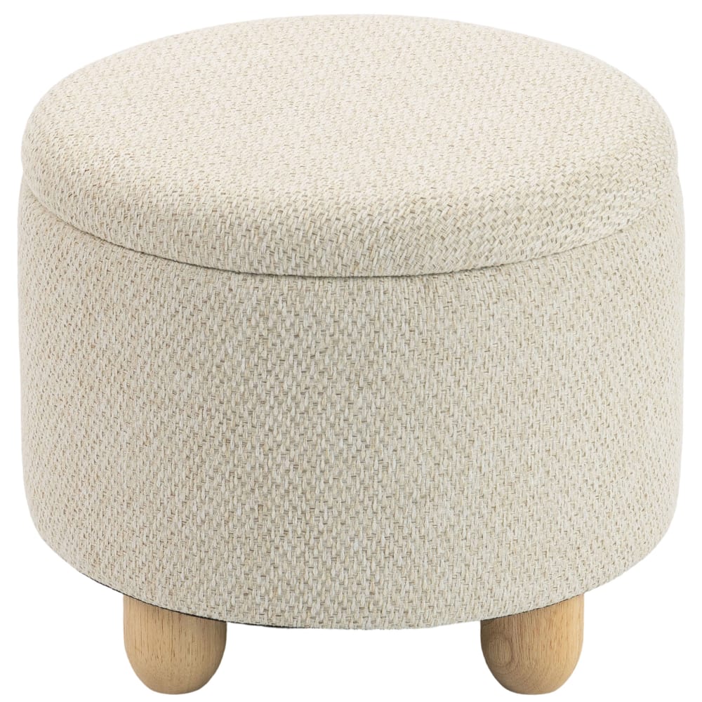 Pouf de rangement rond avec couvercle toile de jute beige Pouf de rangement rond avec couvercle toile de jute beige