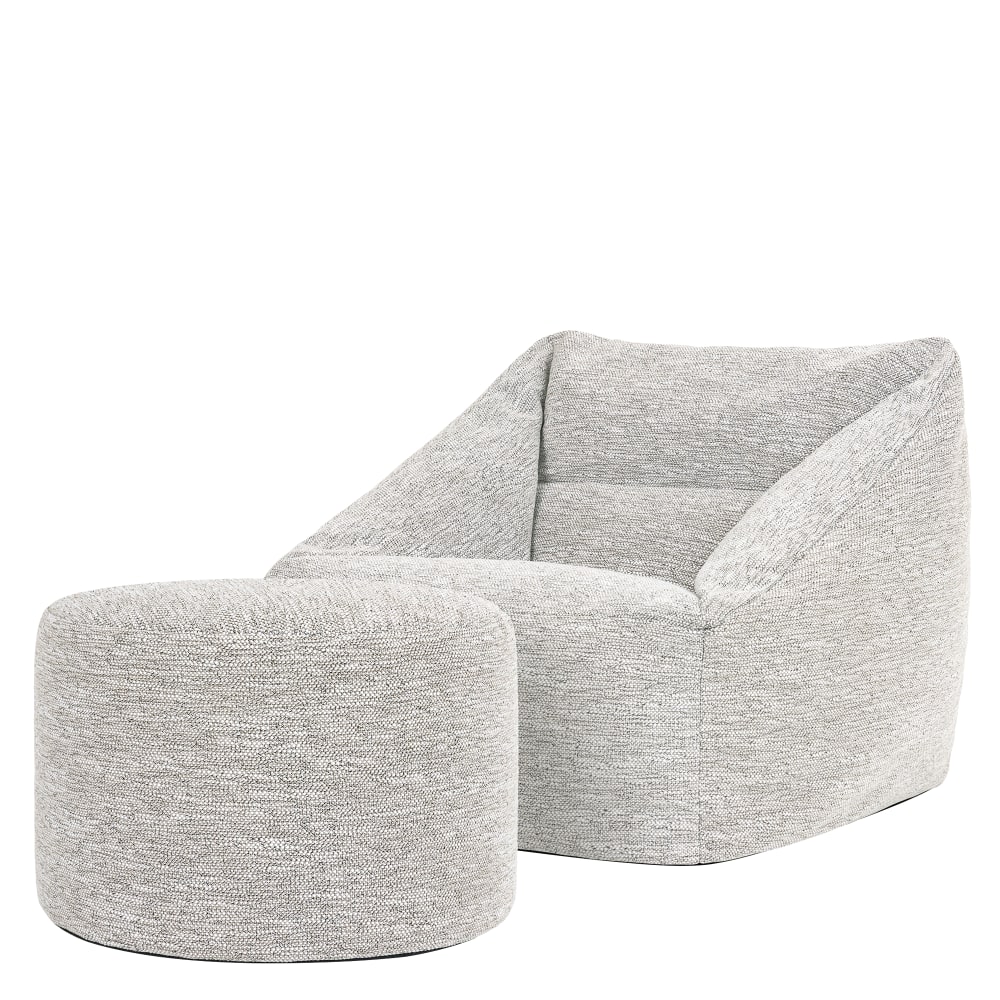 Pouf fauteuil avec repose-pied rond en tissu tissé, naturel