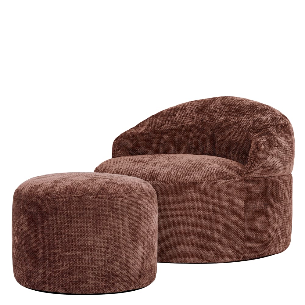 Pouf poire fauteuil avec repose-pied rond en tissu chenille, mûre