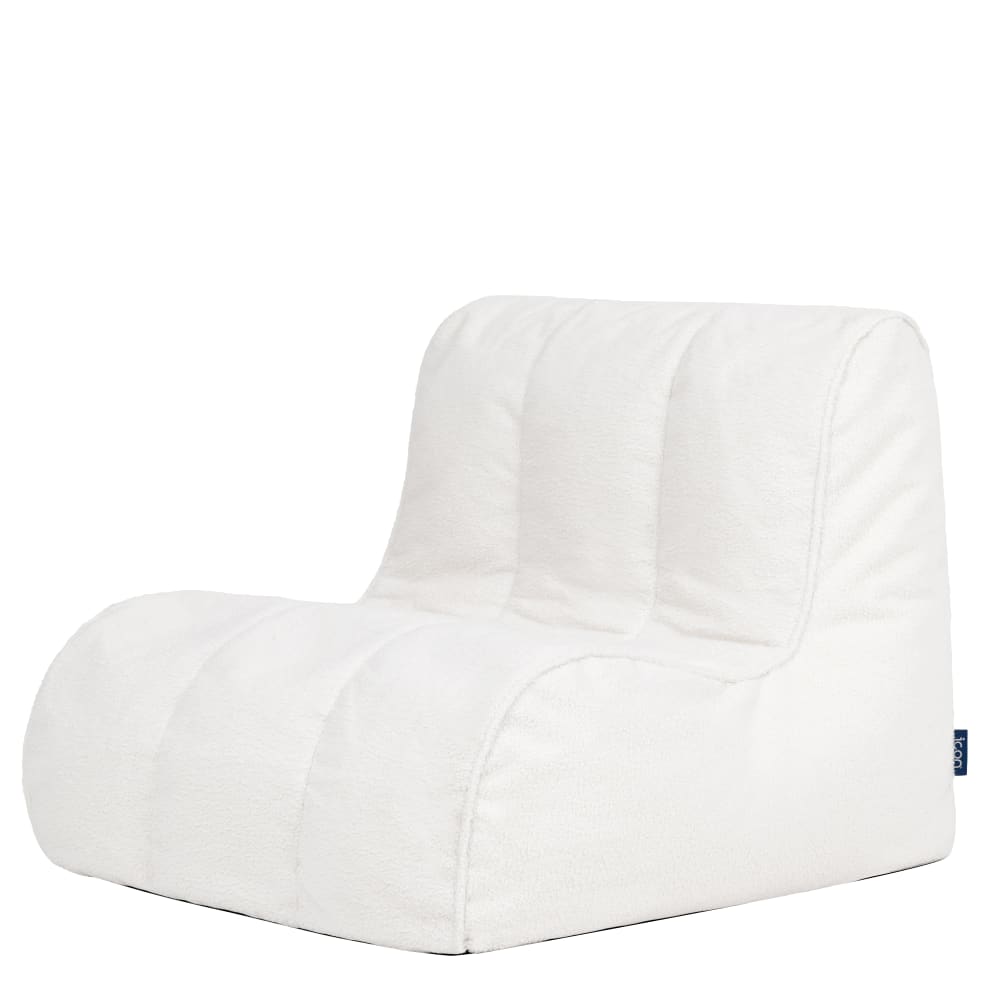Pouf chauffeuse, fauteuil de sol en bouclette, ivoire