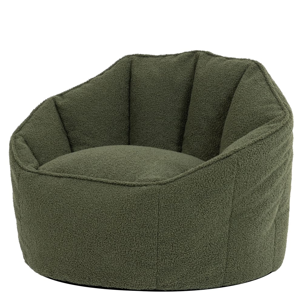 Pouf bouclette fauteuil coquillage, vert olive