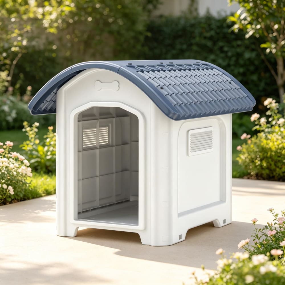 Wetterfeste Hundehütte für den Außenbereich, Weiß & Grau, 71 cm -