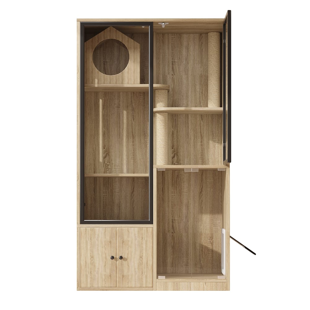 Urban Cocon Große Katzenvilla mehrstöckig aus Naturholz, 90 cm Beige Spanplatte