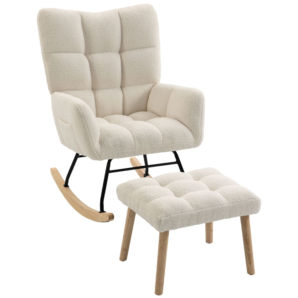 Fauteuil à bascule avec repose-pieds tissu bouclette crème Fauteuil à bascule avec repose-pieds tissu bouclette crème