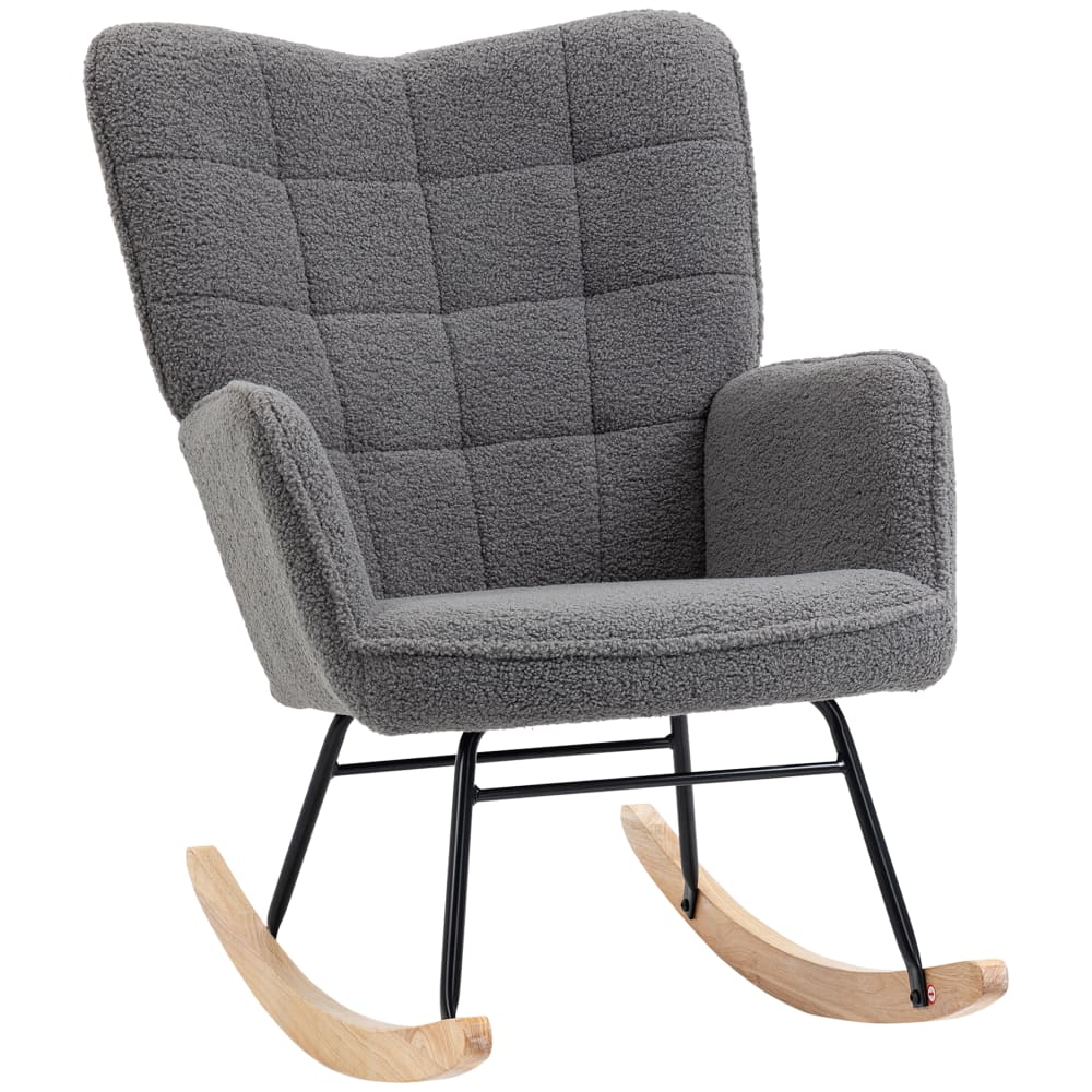 Fauteuil à bascule design acier bois effet laine bouclée anthracite