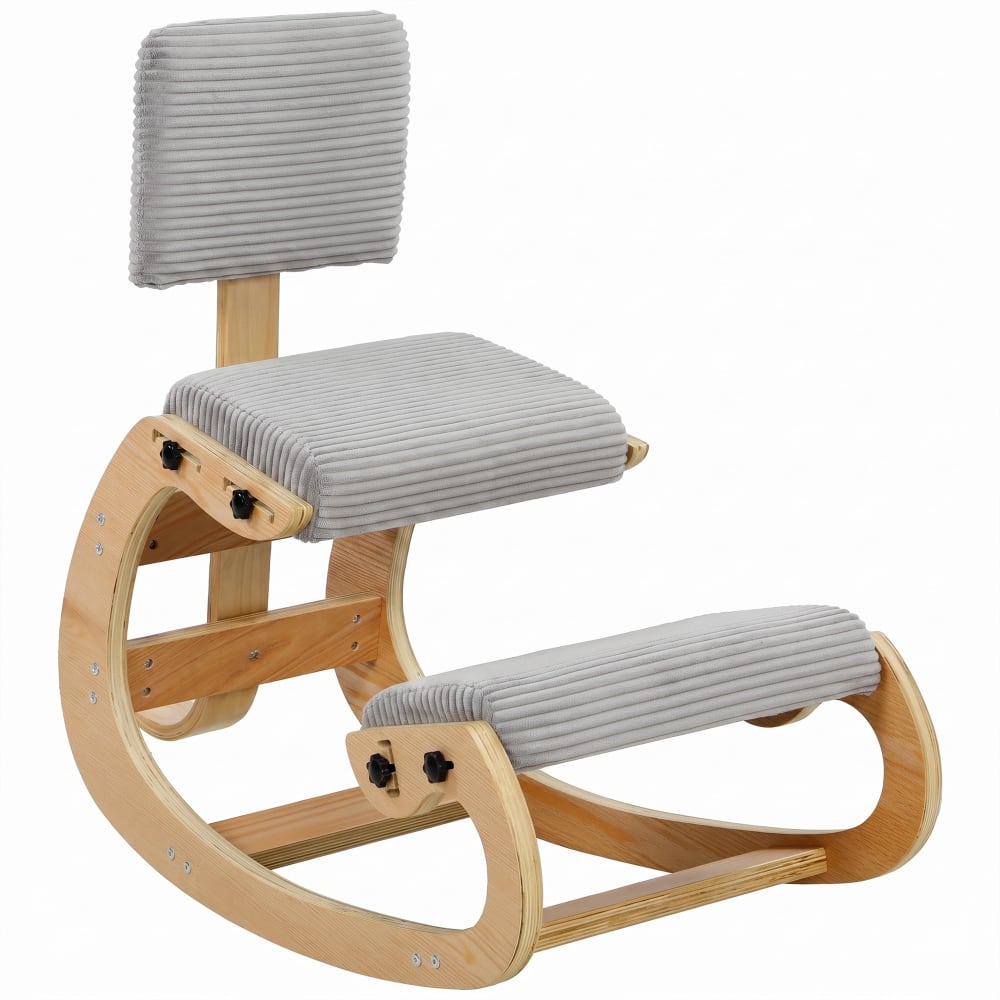Chaise à genoux ergonomique à bascule avec dossier velours côtelé gris Chaise à genoux ergonomique à bascule avec dossier velours côtelé gris