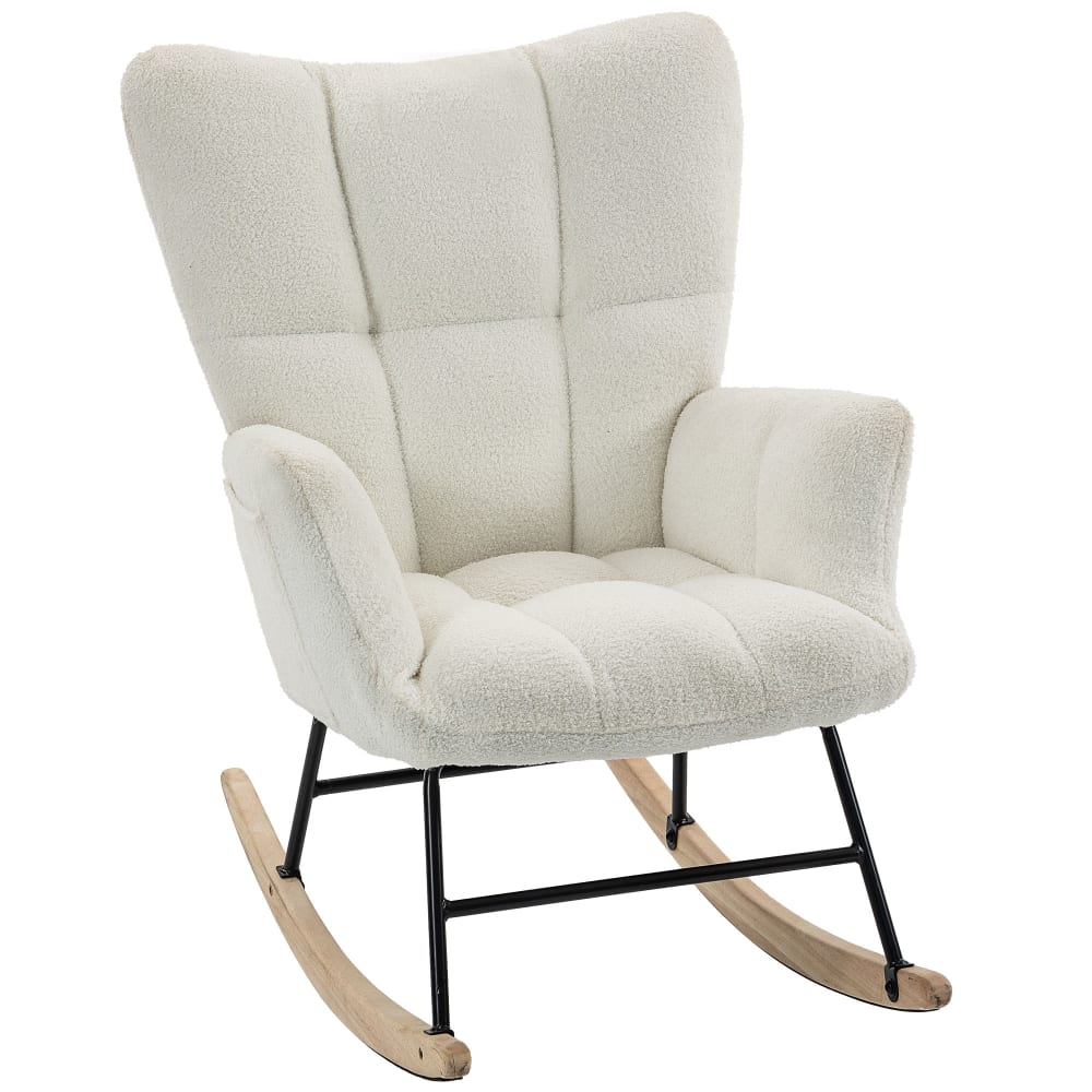 Fauteuil à bascule avec poches latérales peluche teddy crème Fauteuil à bascule avec poches latérales peluche teddy crème