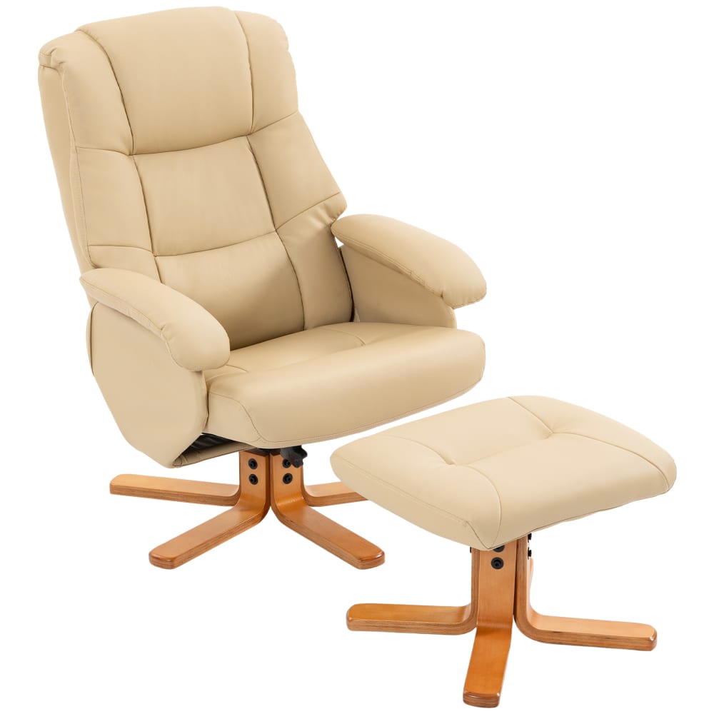 Fauteuil de relaxation inclinable repose pieds cuir pu beige
