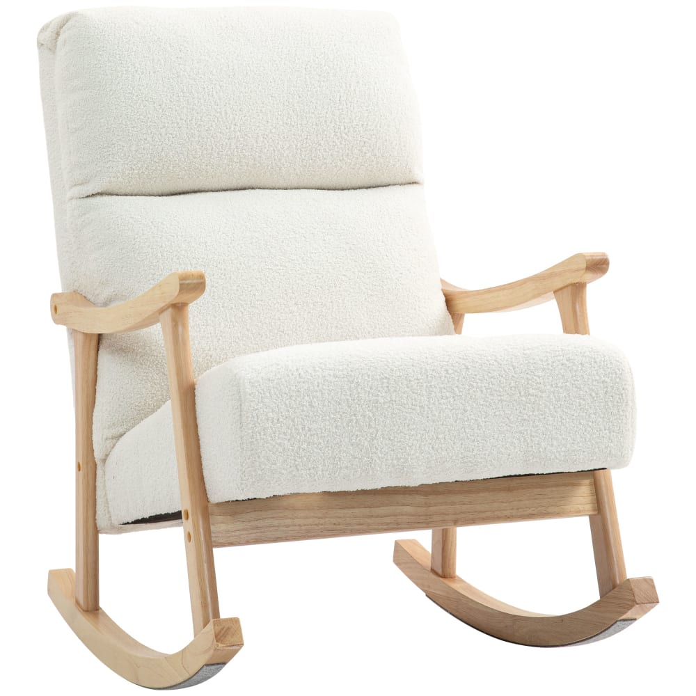 Fauteuil à bascule assise rembourré tissu en velours teddy crème