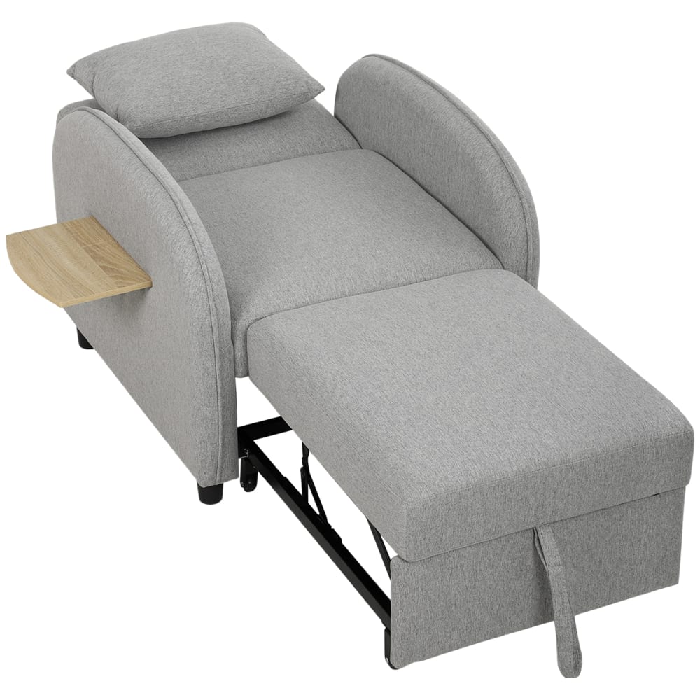 Fauteuil convertible 1 place dossier réglable tissu effet lin gris