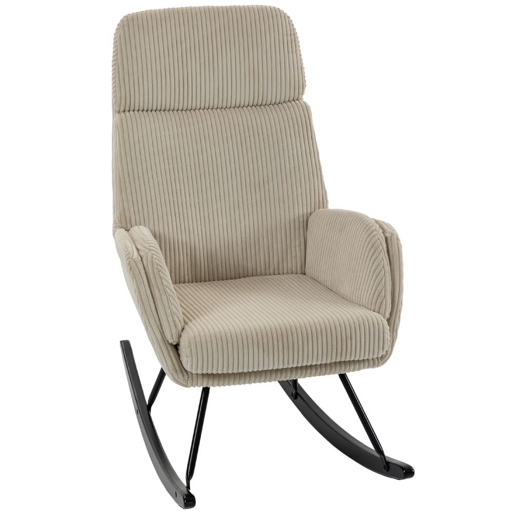 Fauteuil à bascule dossier haut accoudoirs velours côtelé beige Fauteuil à bascule dossier haut accoudoirs velours côtelé beige
