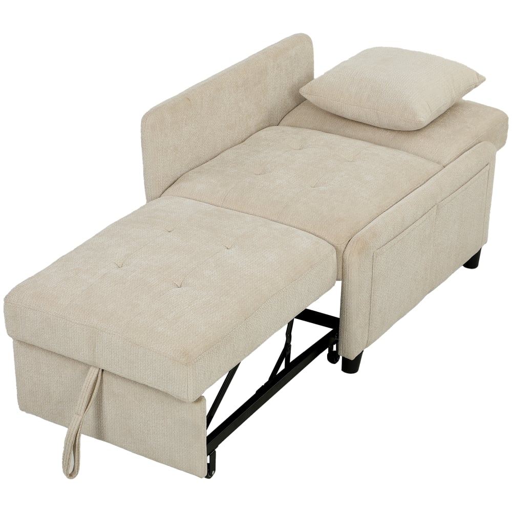 Fauteuil convertible 1 place 4 en 1 dossier réglable chenille beige Fauteuil convertible 1 place 4 en 1 dossier réglable chenille beige