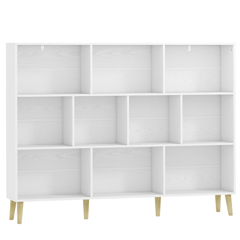 Bibliothèque à 3 niveaux avec 10 compartiments bois blanc