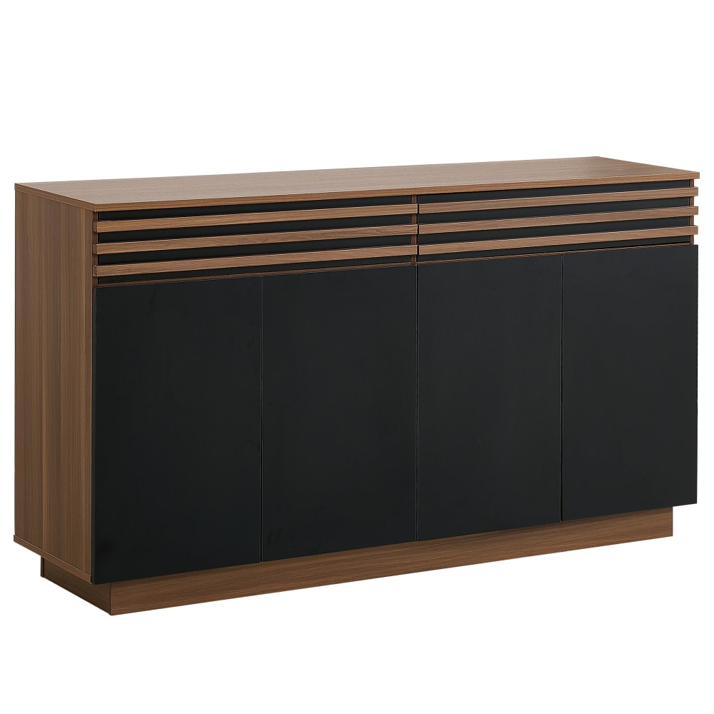 Buffet effet noyer et 4 portes noires 150x40x85 cm