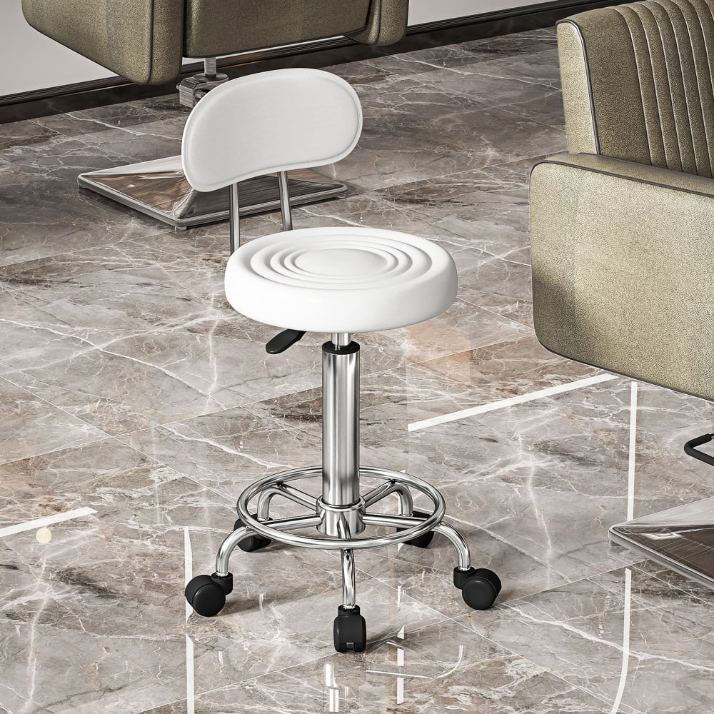Tabouret à roulettes hauteur réglable cadre en acier blanc