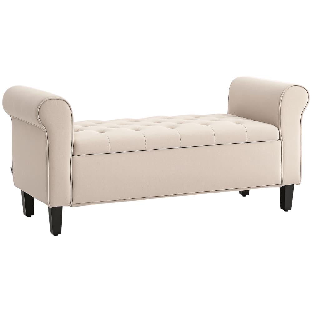 Banc bout de lit coffre de rangement tissu effet velours beige Banc bout de lit coffre de rangement tissu effet velours beige
