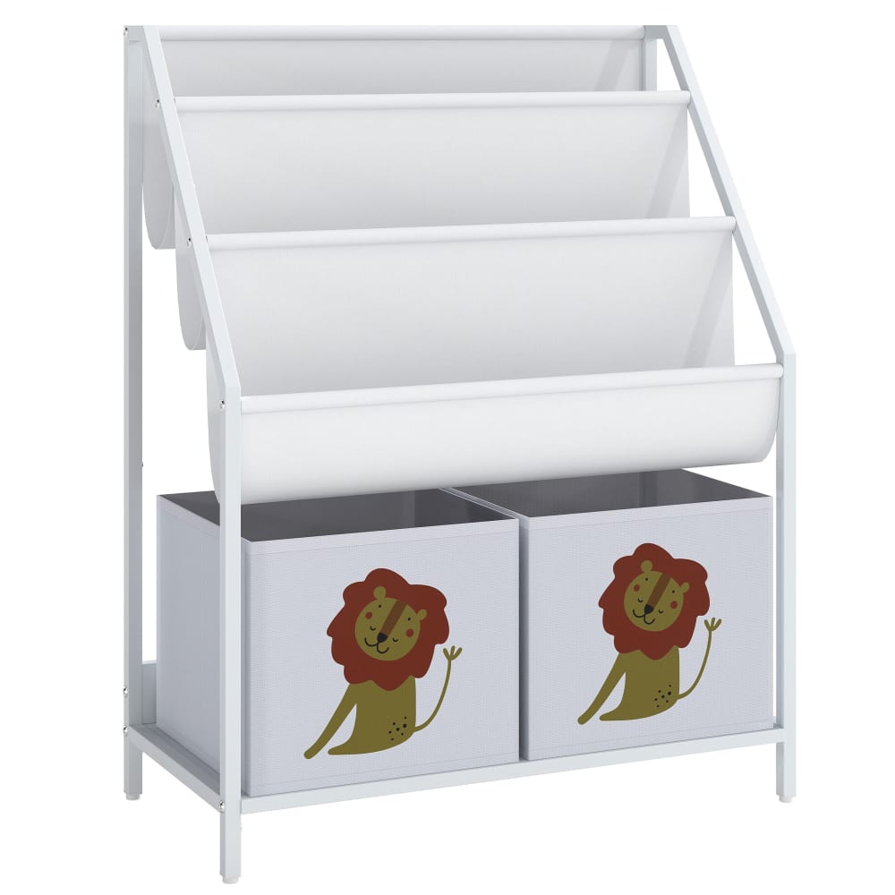 Bibliothèque enfant 4 niveaux porte-livres tiroir en tissu bois blanc