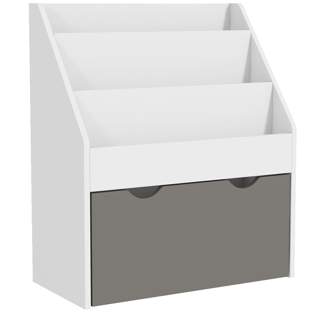 Bibliothèque pour enfants 3 niveaux et tiroir gris et blanc Bibliothèque pour enfants 3 niveaux et tiroir gris et blanc