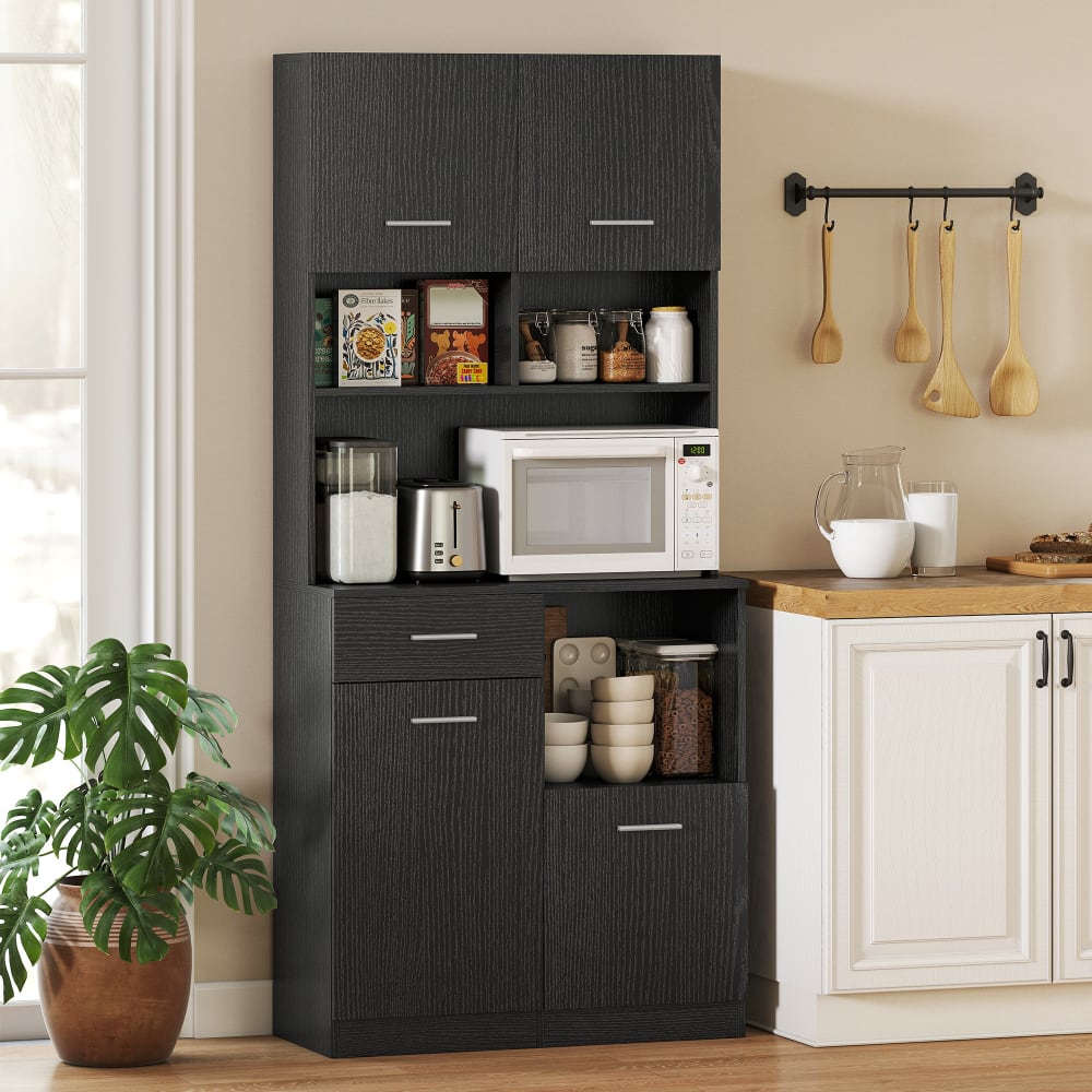 Armoire de cuisine 4 portes tiroir et étagères réglables bois noir
