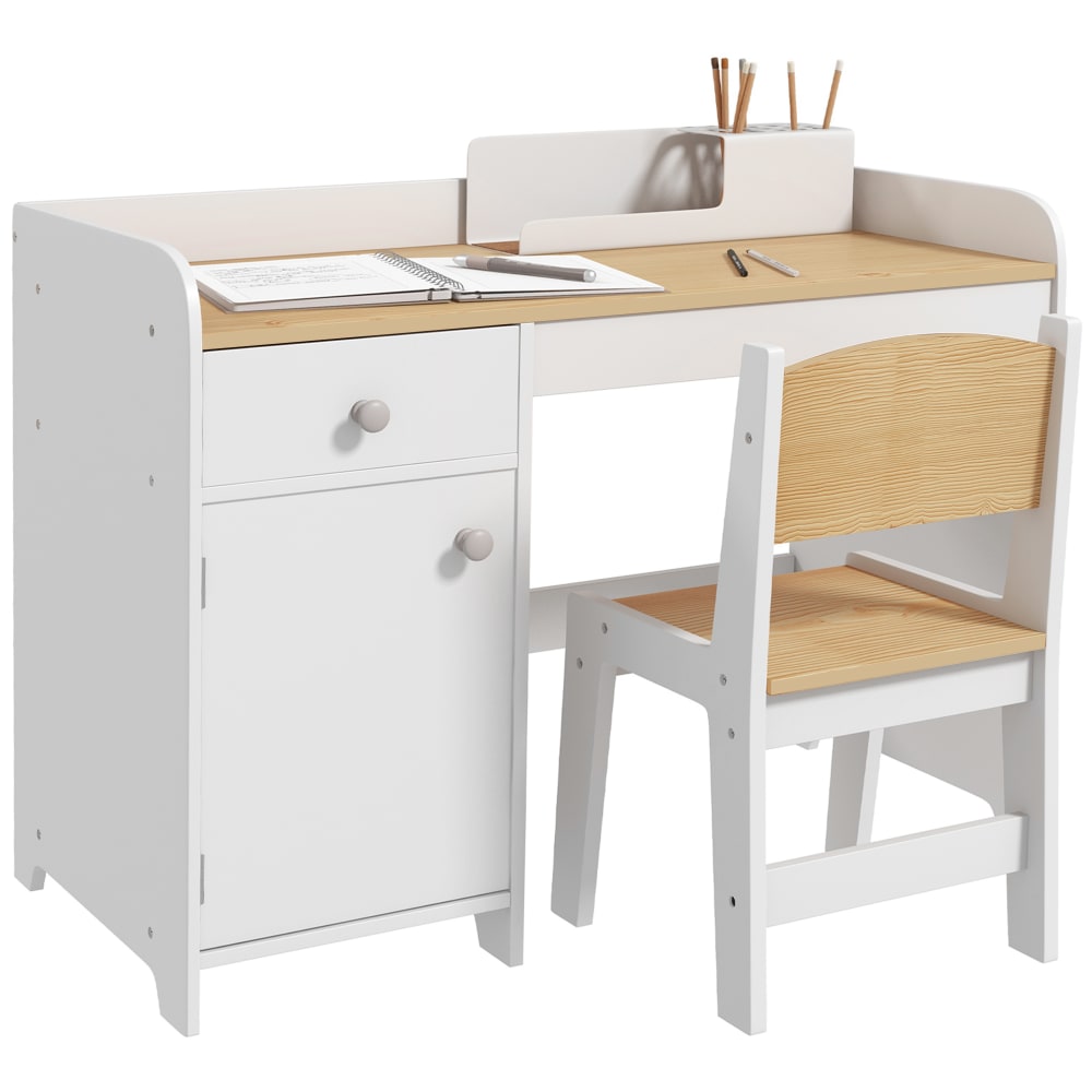 Bureau enfant avec chaise tiroir et placard bois blanc Bureau enfant avec chaise tiroir et placard bois blanc