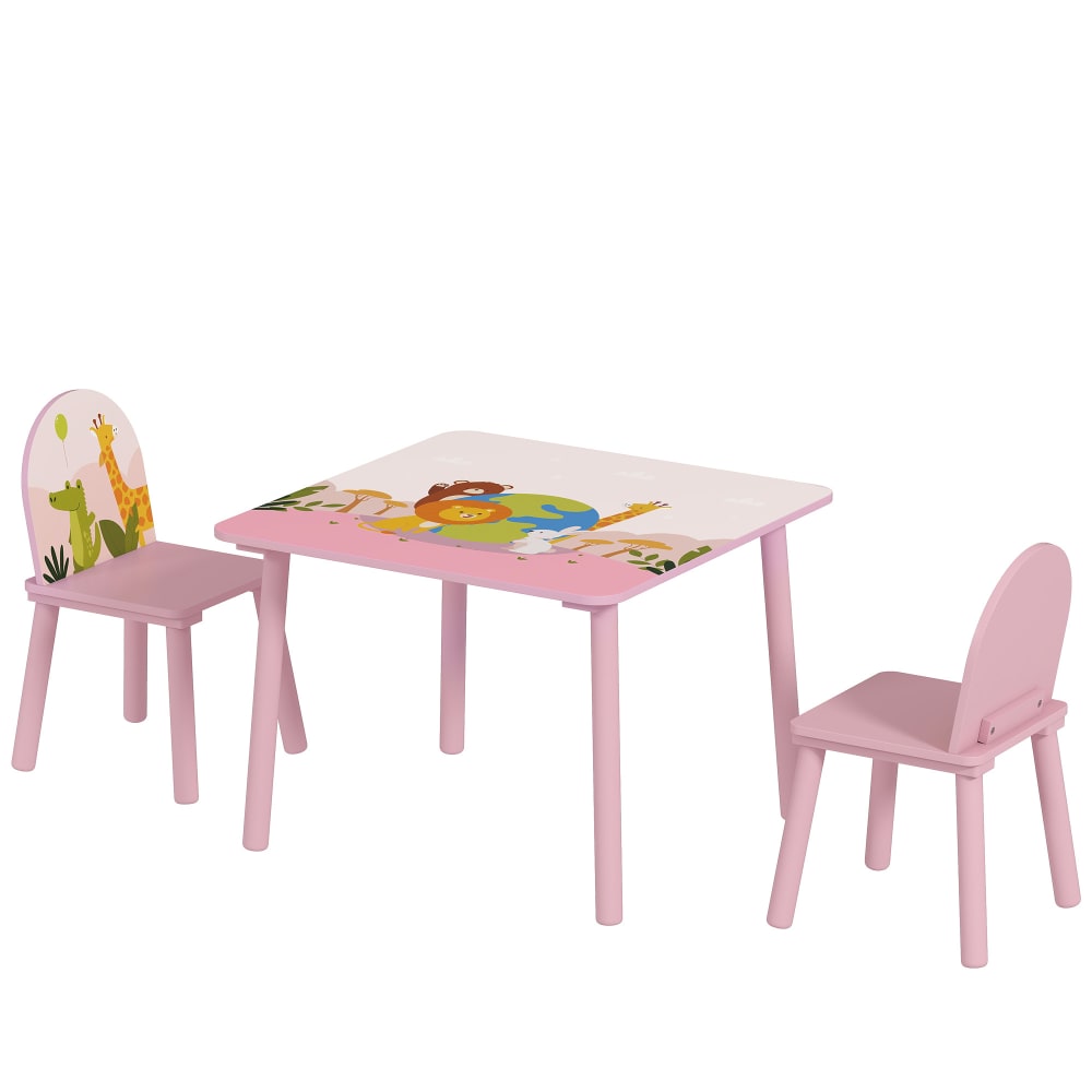 Table enfant avec chaise trois pièces bois rose
