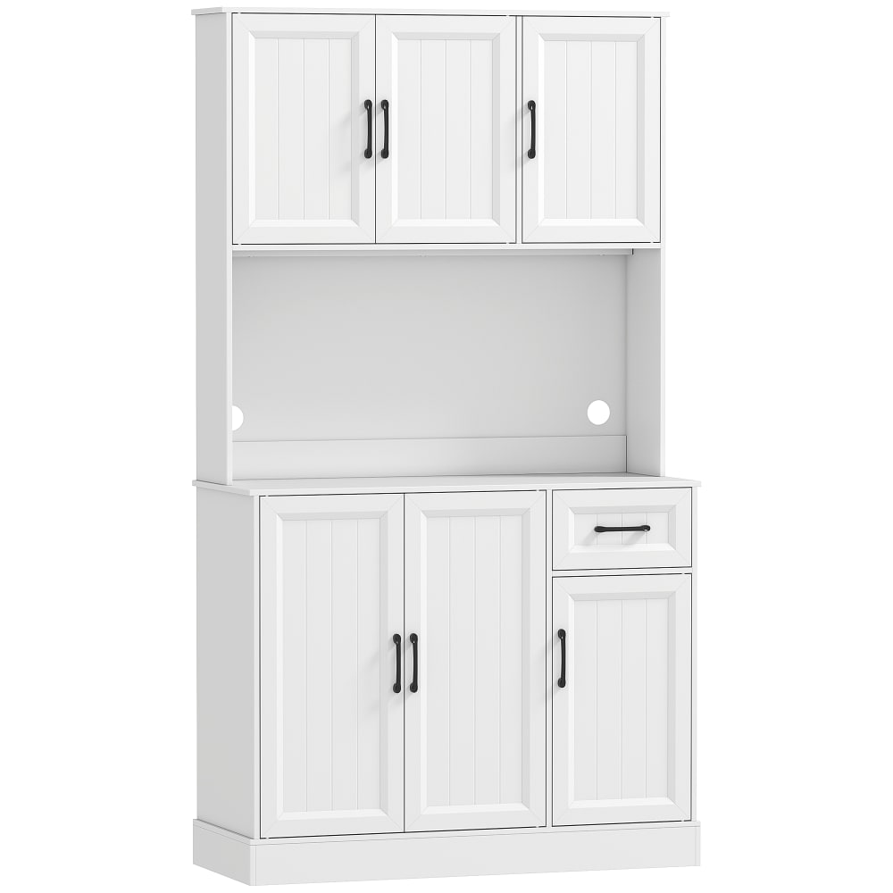 Buffet haut cuisine compartiment ouvert étagères réglables bois blanc Buffet haut cuisine compartiment ouvert étagères réglables bois blanc