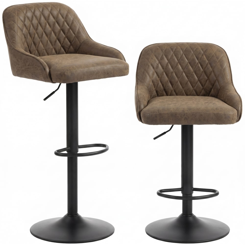 Lot de 2 tabourets de bar hauteur réglable pu et métal marron foncé