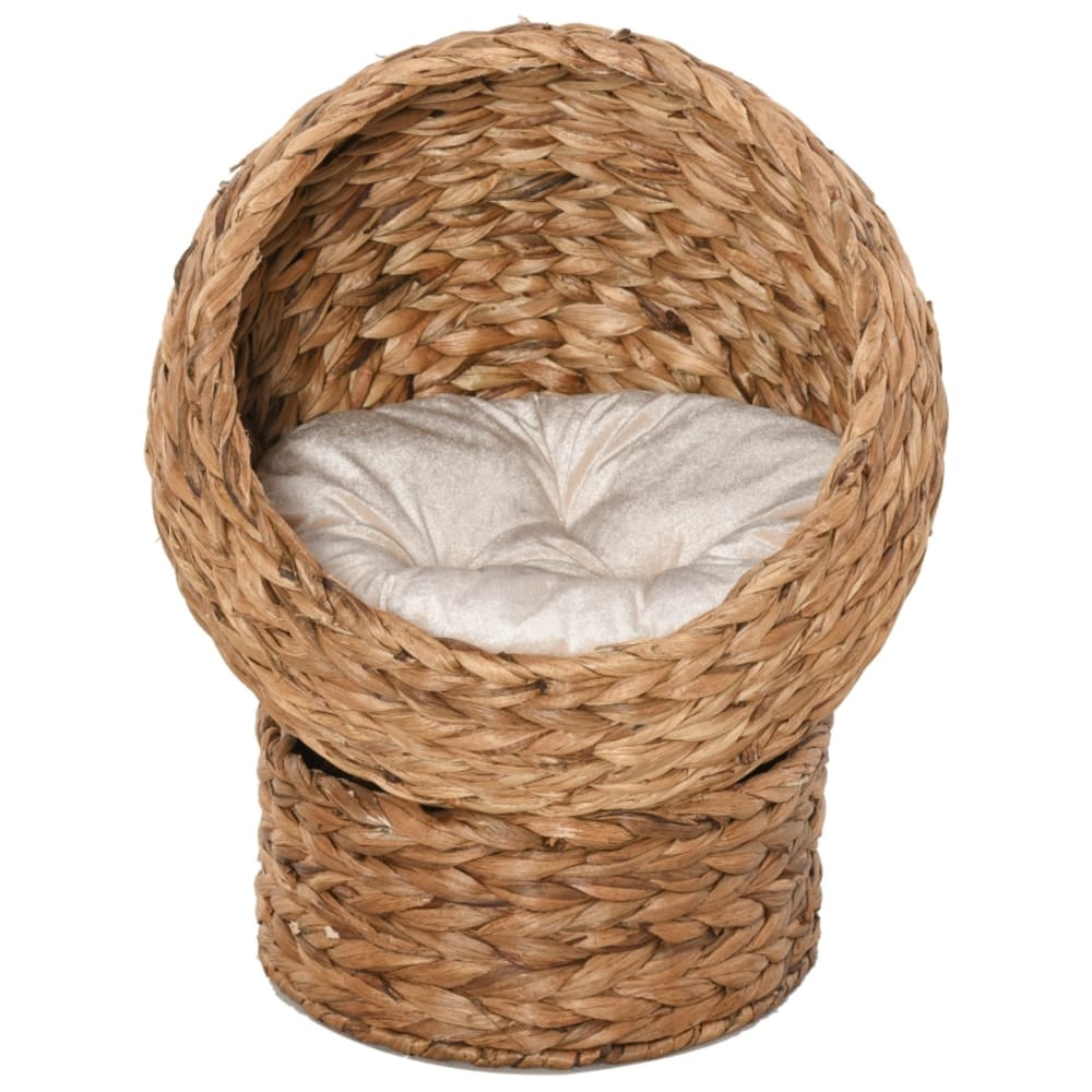 Panier niche surélevé pour chat en jacinthe d'eau et coussin 60 cm
