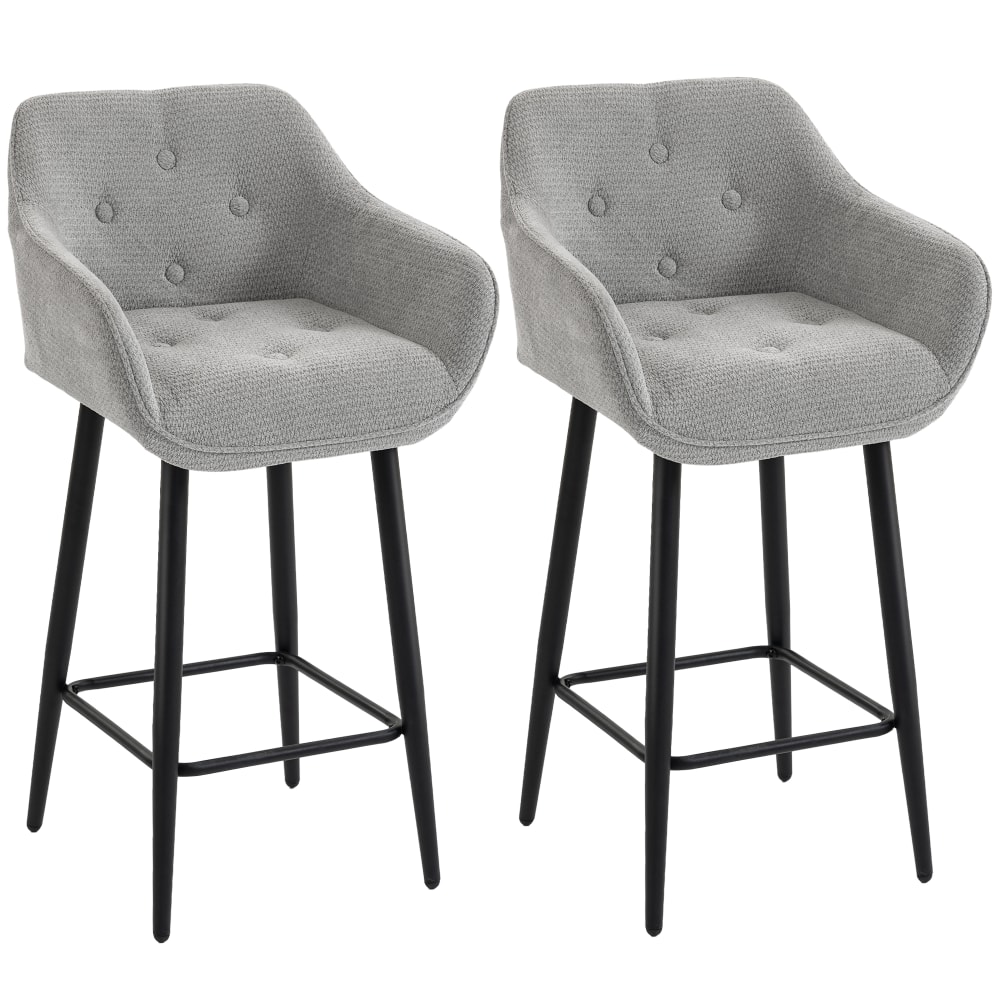 Lot de 2 tabourets de bar assise large dossier chenille gris