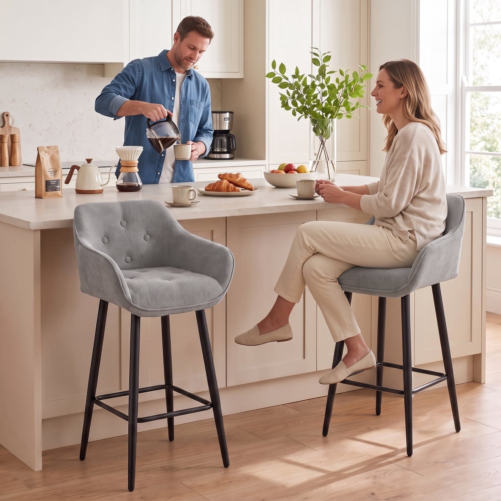 Lot de 2 tabourets de bar assise large dossier chenille gris