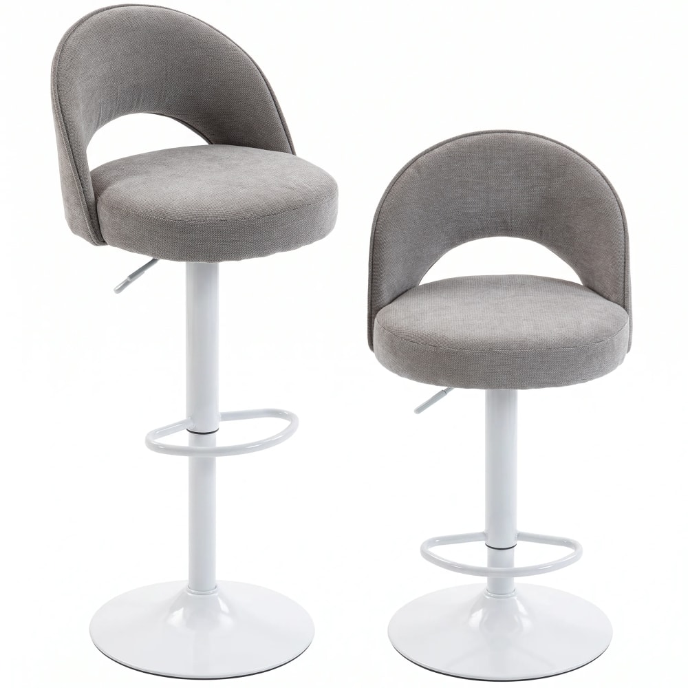 Lot de 2 tabourets de bar réglables pivotants chenille gris