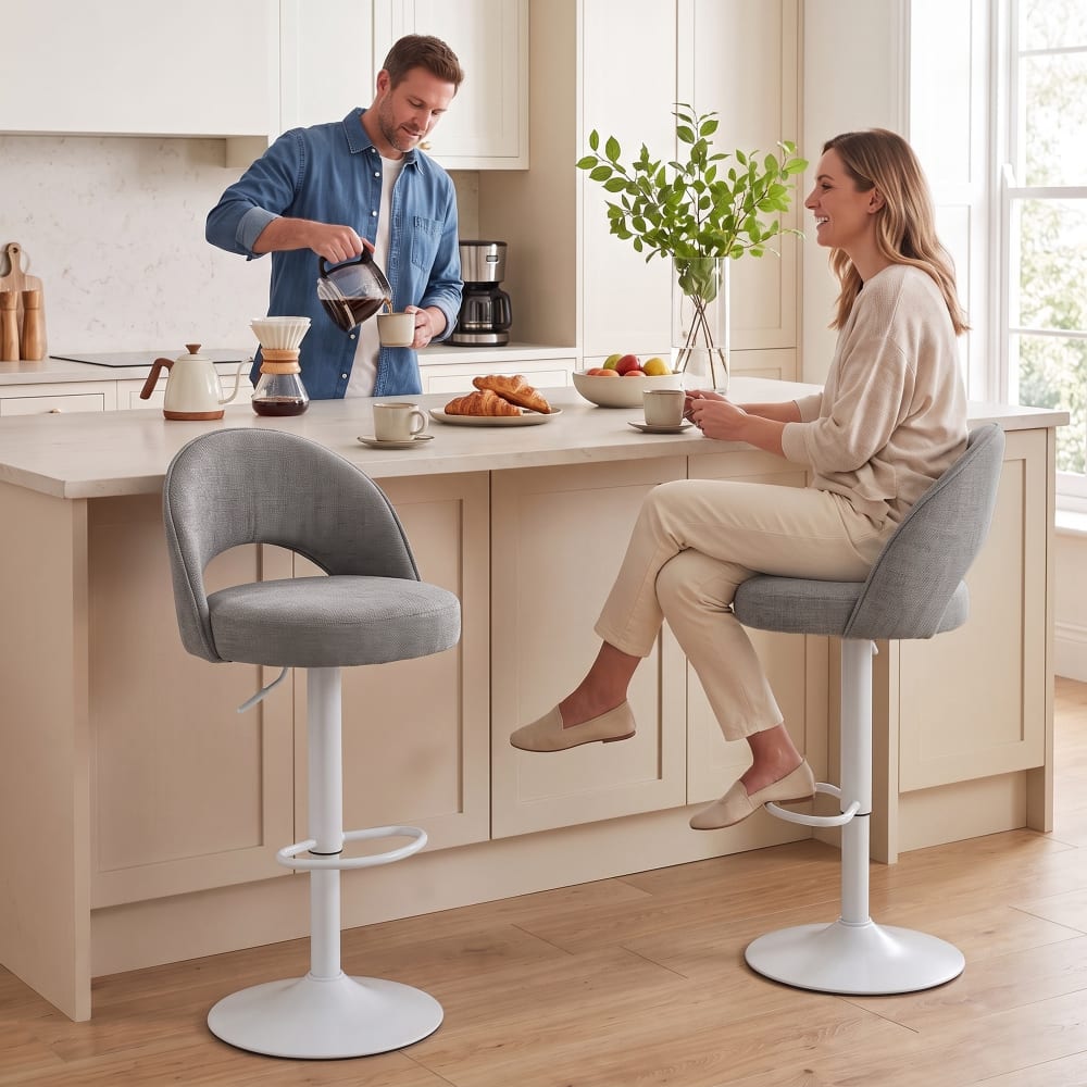 Lot de 2 tabourets de bar réglables pivotants chenille gris