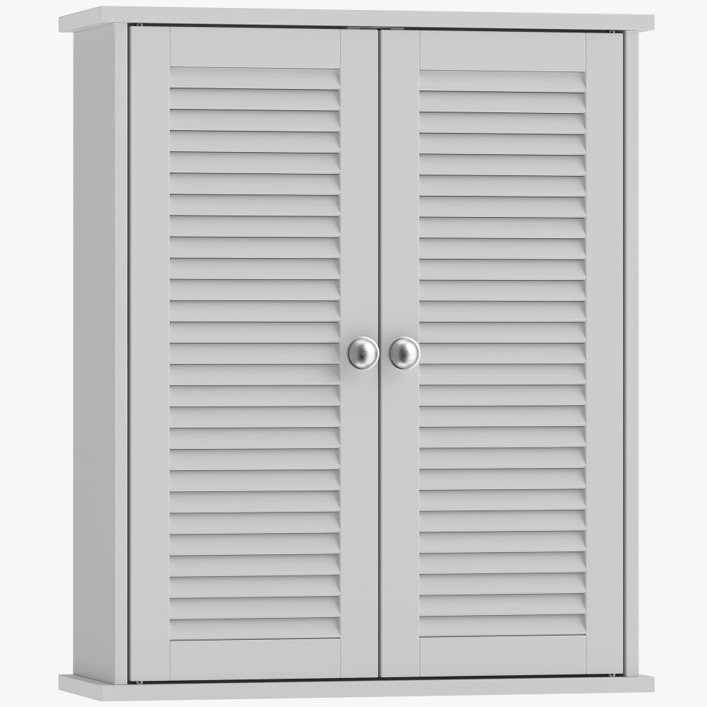 Armoire murale de salle de bain 2 portes persiennes bois blanc Armoire murale de salle de bain 2 portes persiennes bois blanc