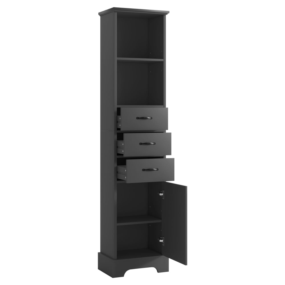 Urban Meuble Schwarzer Hochschrank, 172 cm, MDF, mit offenen Fächern und Schubladen Schwarz Spanplatte