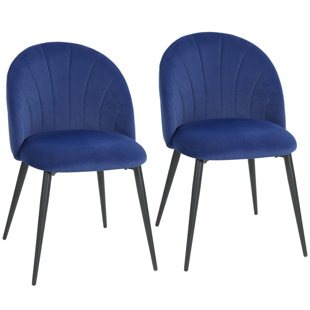 Lot de 2 chaises de salle à manger pieds en acier tissu velours bleu