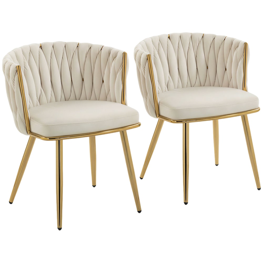 Lot de 2 chaises de salle à manger dossier tressé velours crème Lot de 2 chaises de salle à manger dossier tressé velours crème
