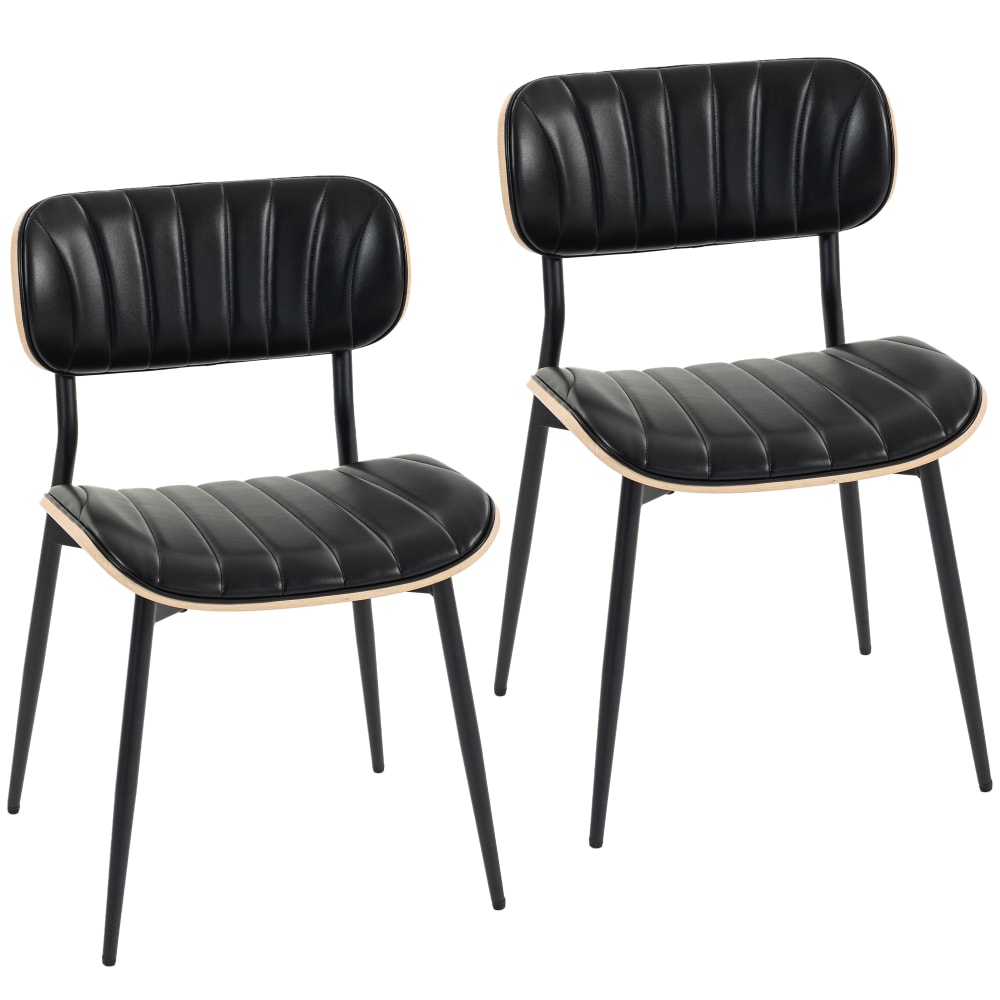 Lot de 2 chaises de salle à manger rembourrées pu noir et bois naturel Lot de 2 chaises de salle à manger rembourrées pu noir et bois naturel
