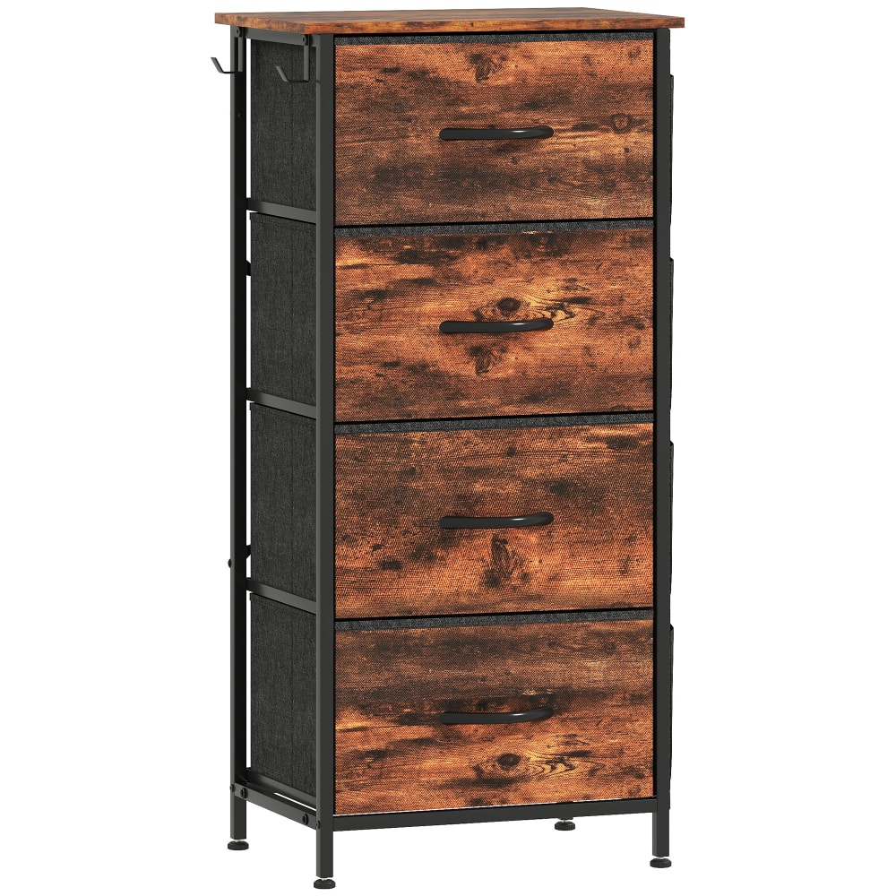 Commode 4 tiroirs en tissu cadre en acier brun rustique