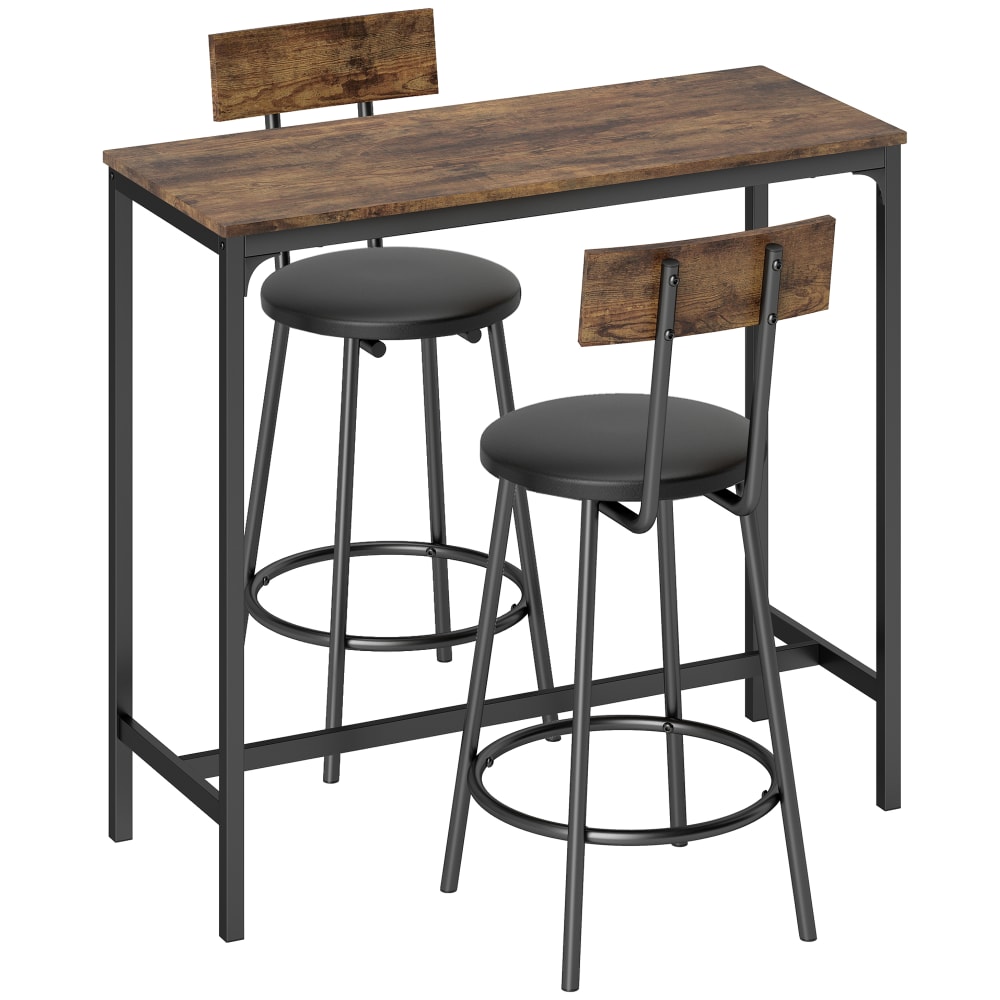 Ensemble table de bar avec 2 tabourets repose-pieds bois métal marron Ensemble table de bar avec 2 tabourets repose-pieds bois métal marron