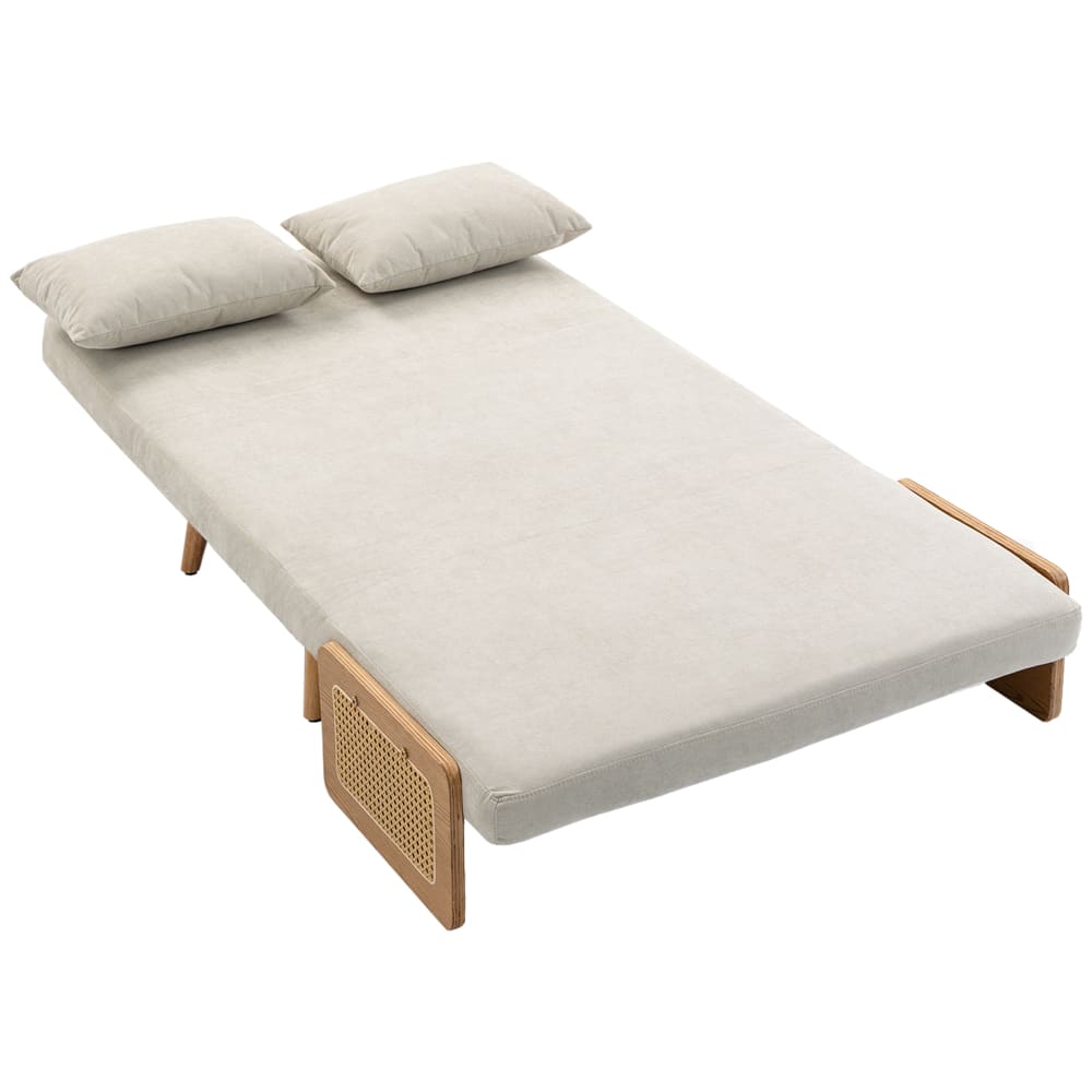Canapé convertible 2 places dossier réglable chenille bois crème