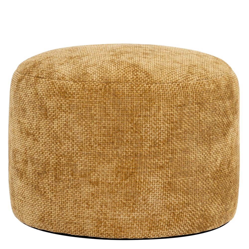 Pouf repose-pieds round en tissu chenille texturée, moutarde Pouf repose-pieds round en tissu chenille texturée, moutarde
